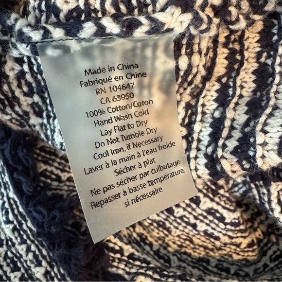 Kinross Cotton White & Navy Lattice Knit Cotton Sweater Size XS - Picture 6 of 9